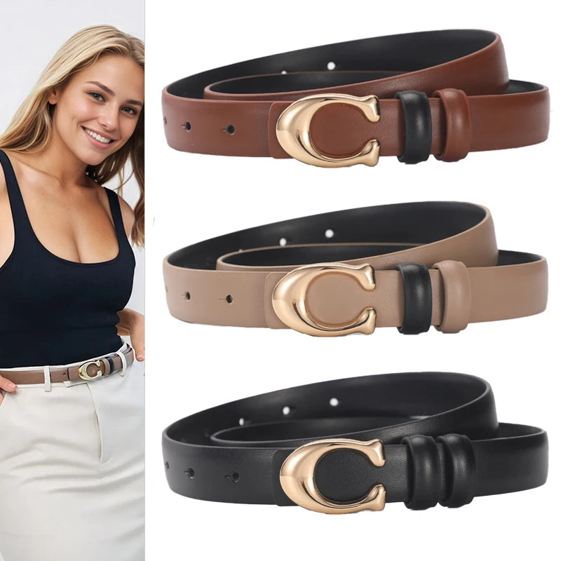 High-quality Women's Fashionable Belt C-shaped Buckle Smooth Buckle Temperament Double-sided Gift For Mother Using Belt