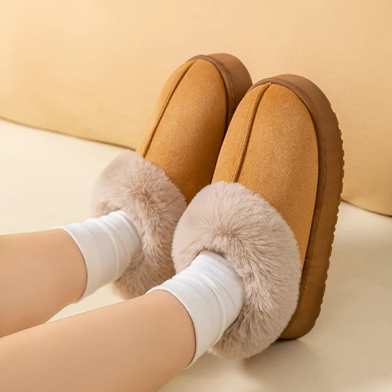 Winter Women Shoes Fashion Snow Boots Fluffy Plush Faux Fur Soft Slippers Outdoor Indoor Comfortable Warm Home men's Shoes