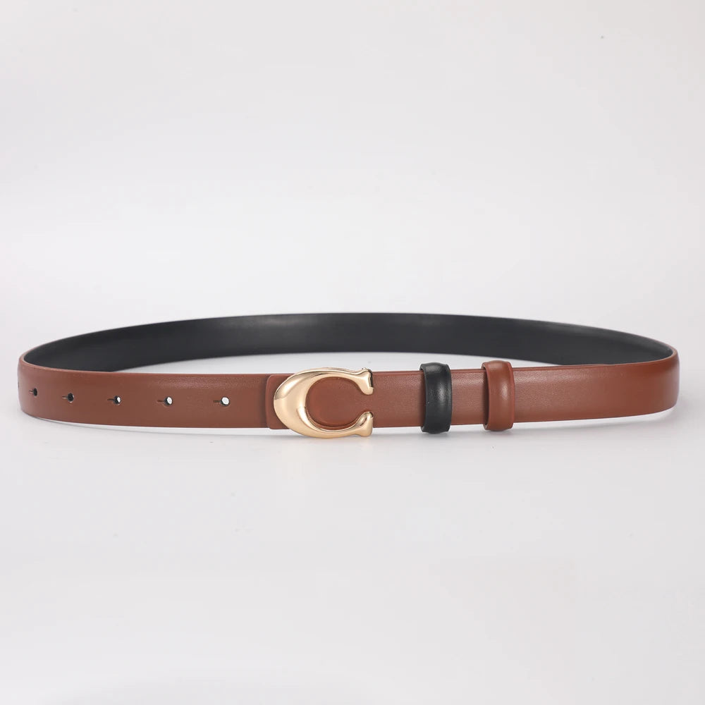 High-quality Women's Fashionable Belt C-shaped Buckle Smooth Buckle Temperament Double-sided Gift For Mother Using Belt